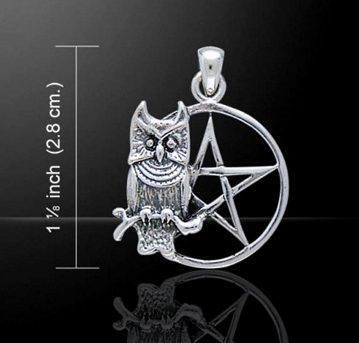 Perched Owl on a Pentacle Pentagram Pendant Sterling Silver by Peter Stone 