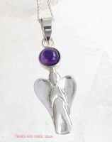 Guardian Angel Pendant 925 Sterling Silver with Amethyst Crystal Cabochon