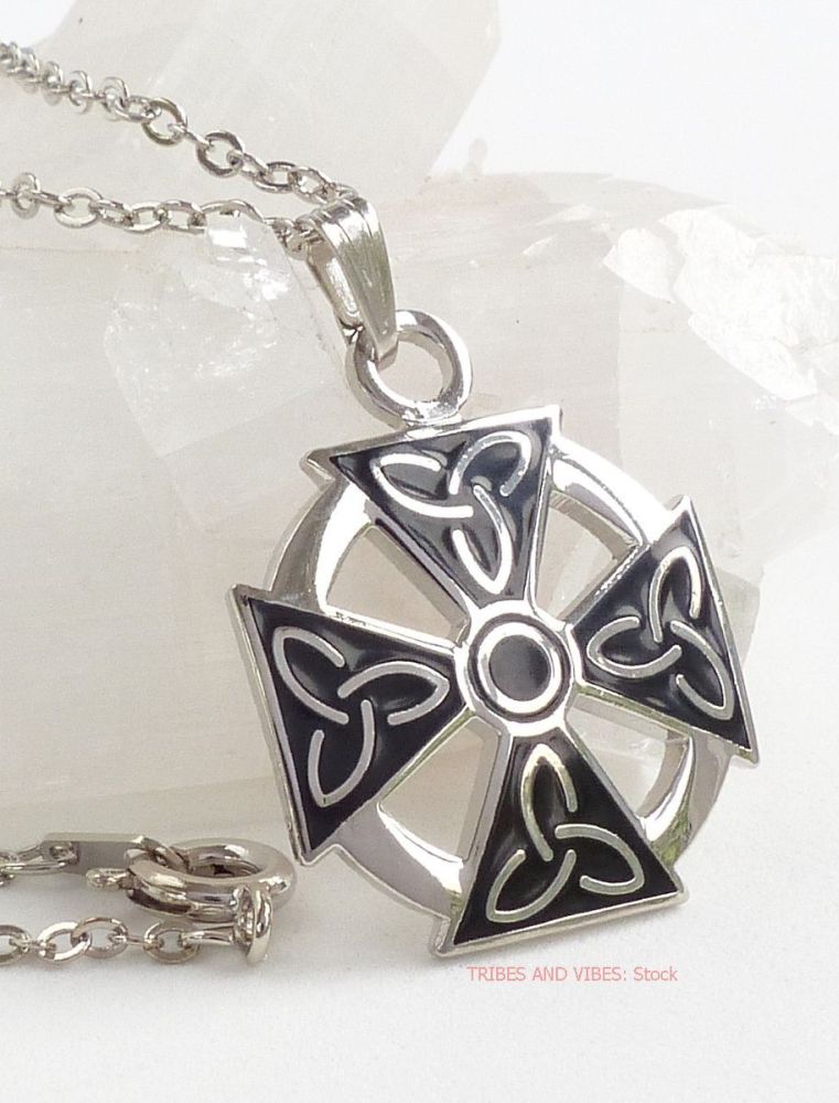 Celtic Cross with Triquetra Trinity Knot Pendant Necklace (Silver Plate) by Sea Gems