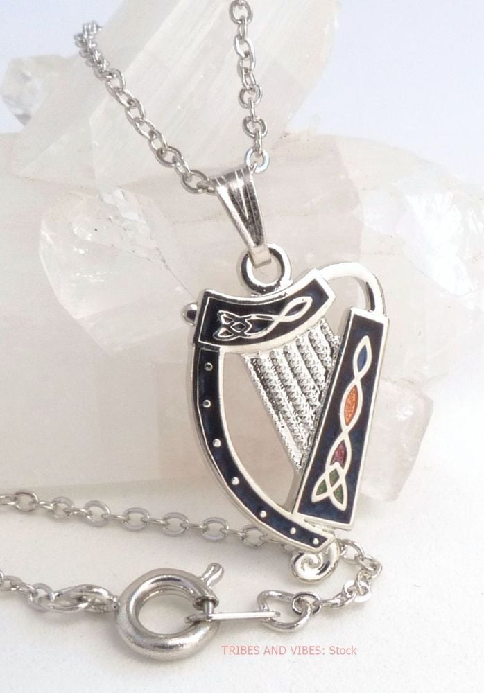 Celtic Harp Coloured Trinity Knot Pendant Necklace (Silver Plate) by Sea Gems