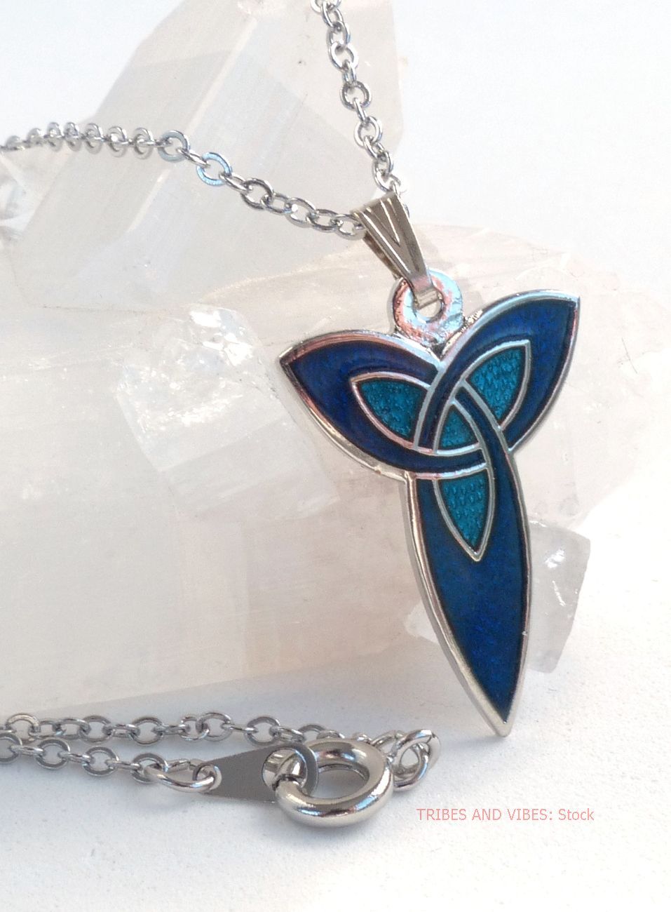 Blue Triquetra Trinity Knot Pendant Silver Plate Necklace by Sea Gems (stoc