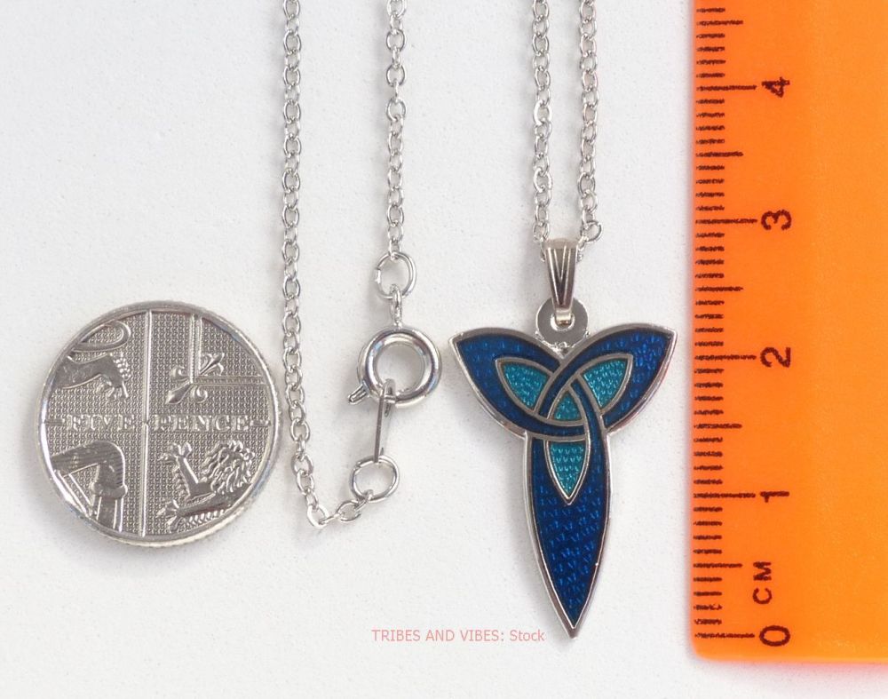 Triquetra Trinity Knot Blue Pendant Necklace (Silver Plate) by Sea Gems