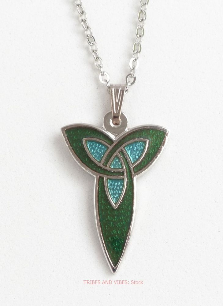 Triquetra Trinity Knot Green Pendant Necklace (Silver Plate) by Sea Gems
