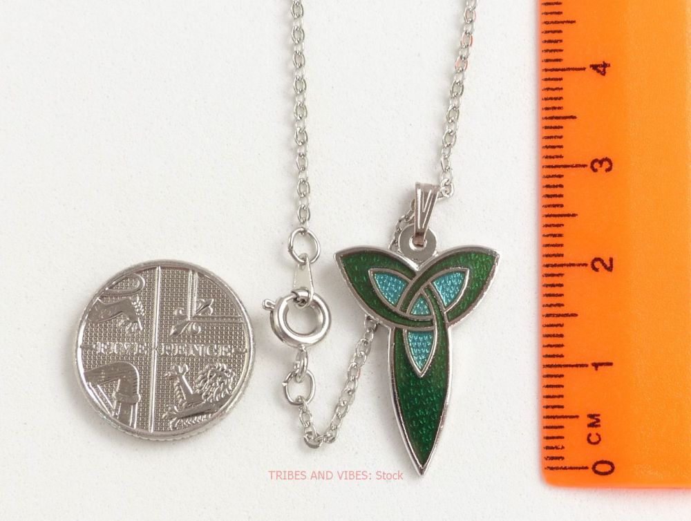Triquetra Trinity Knot Green Pendant Necklace (Silver Plate) by Sea Gems