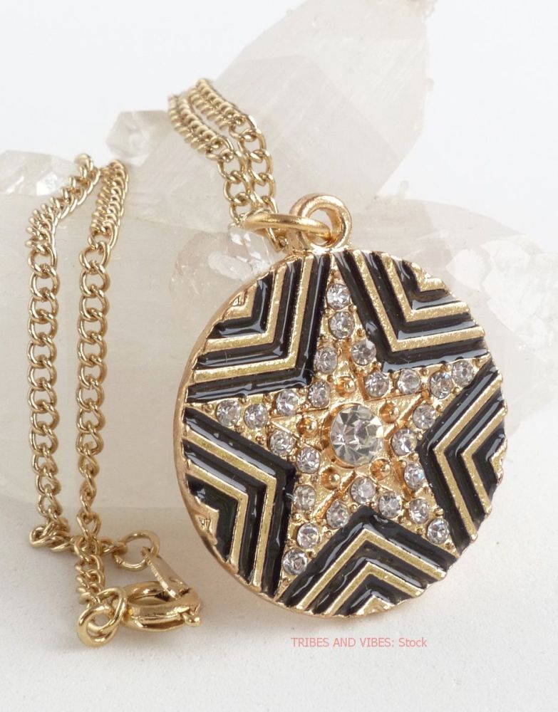 Pentagram 5-point Star Rhinestones Gold Plate Necklace (stock)