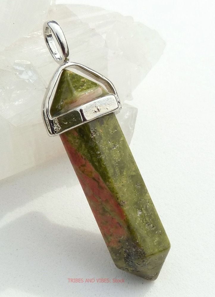 Unakite Crystal Point Pendant + Choice of Necklace