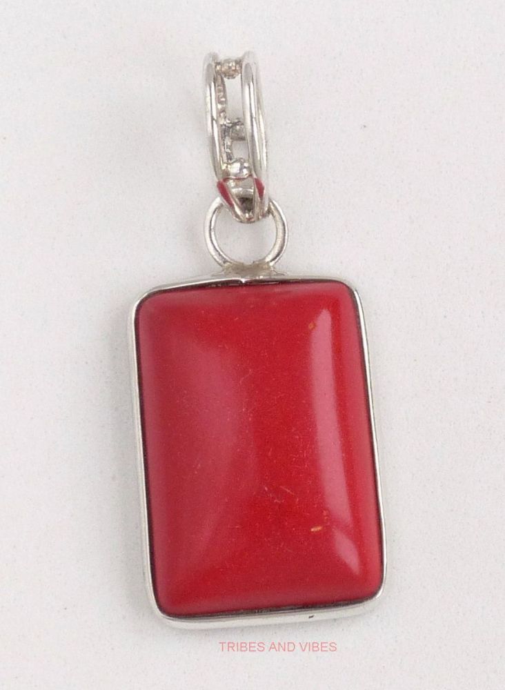 Red Coral Pendant 925 Sterling Silver #1