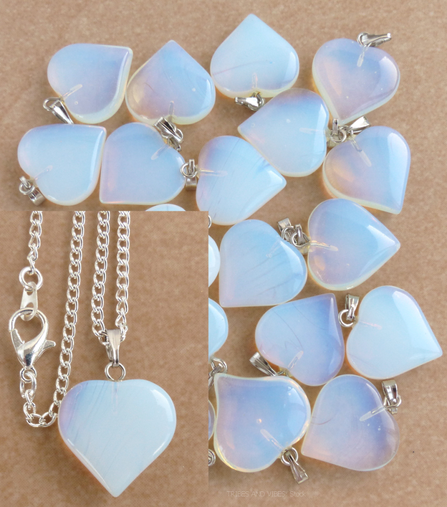 Opalite Heart Pendant, Silver Plated Necklace (stock)