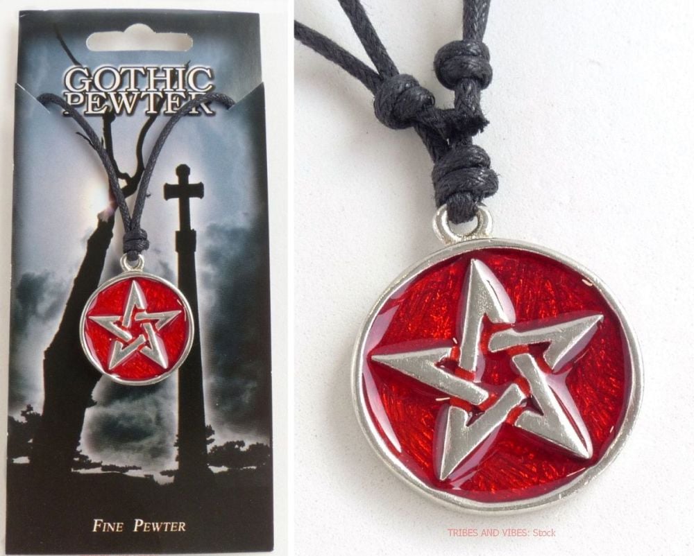 Pentacle Pentagram Pendant Necklace (Red, 25mm)
