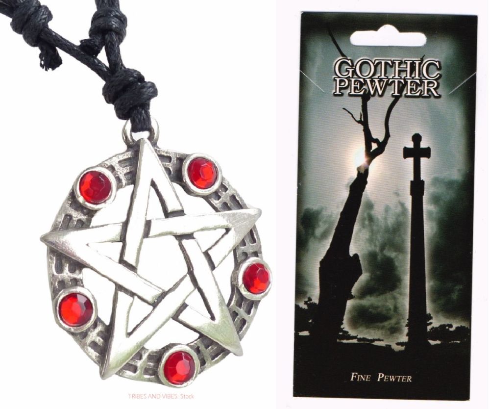 Pentagram Pentacle Pewter Pendant Necklace & Card