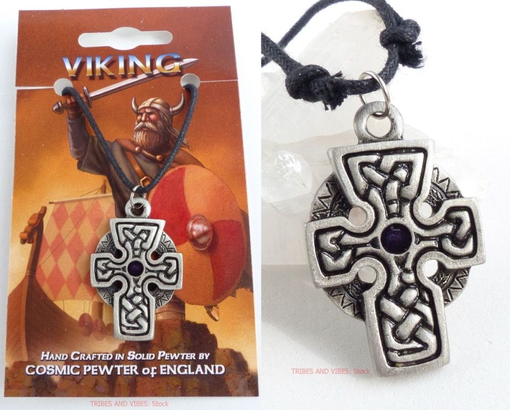 Purple Celtic Cross Knotwork Pendant Necklace & card