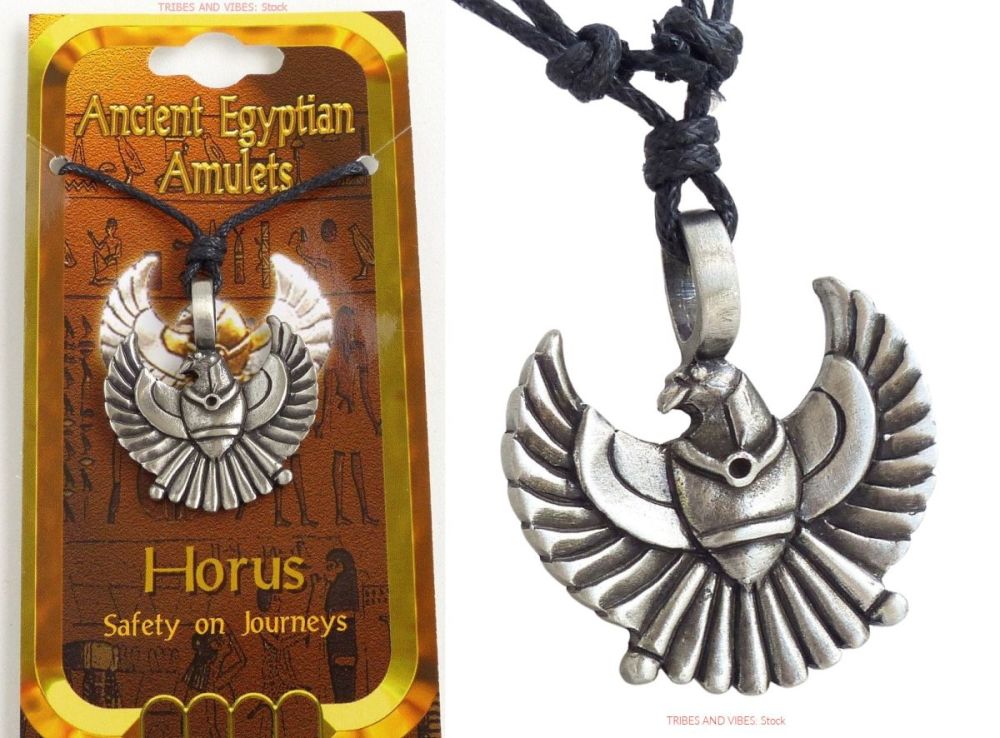 Egyptian Horus Falcon Pendant Necklace & card