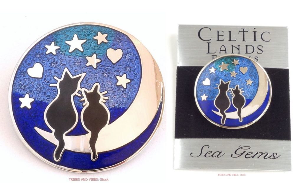 Black Cats Stars Hearts & Moon Brooch by Sea Gems