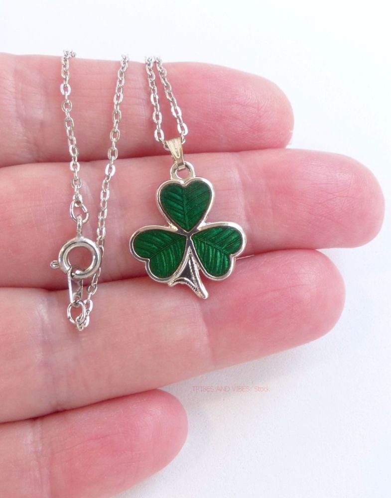 Shamrock Pendant Necklace (Silver Plate) by Sea Gems