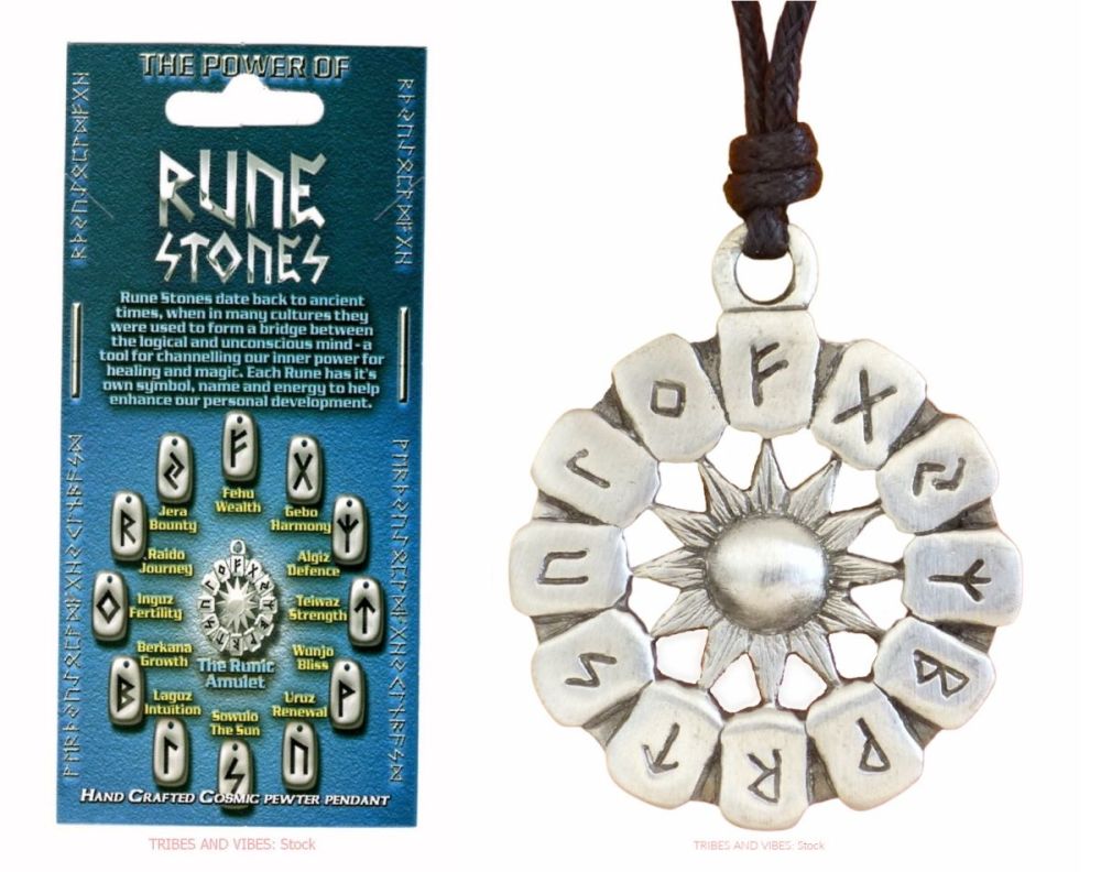 Futhark Runes Wheel Pendant Necklace  