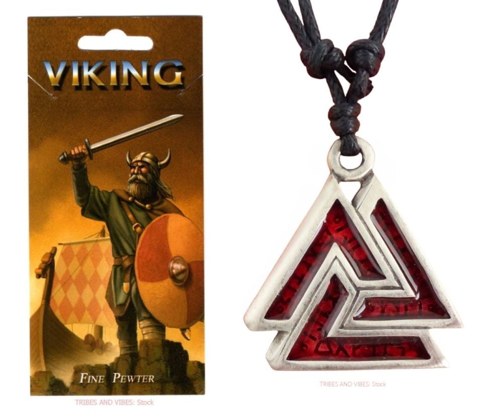 Valknut Runes Red Pendant Necklace & Card (stock)