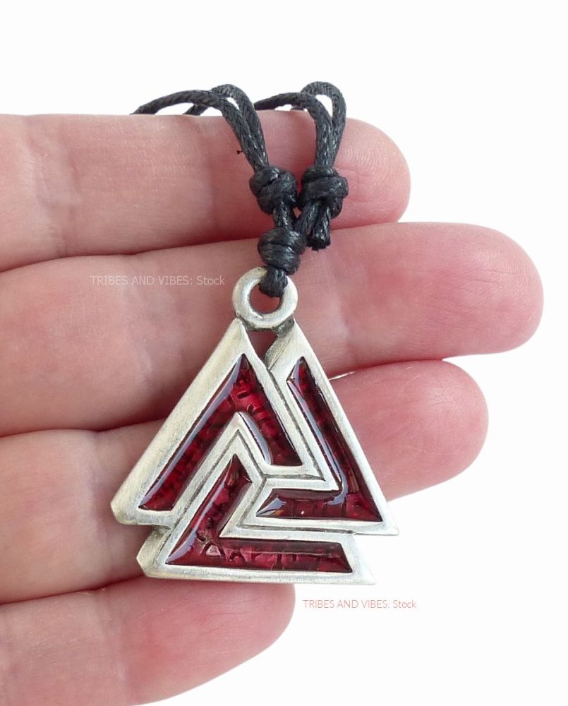 Valknut & Runes Red Pendant Necklace