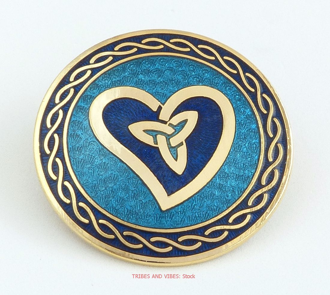 Triquetra Heart Trinity Knot Brooch, 2-tone Blue