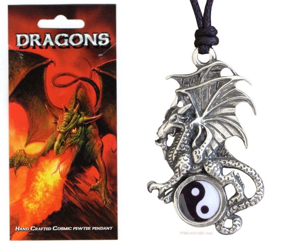 Dragon Yin Yang Pewter Pendant Necklace