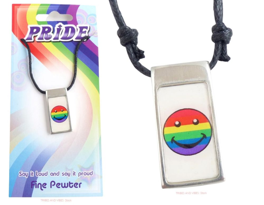Rainbow Smiley Face LGBTQ Pendant Necklace & Card
