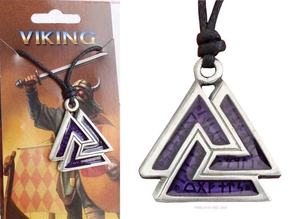 Valknut Runes Purple Pendant Necklace & Card