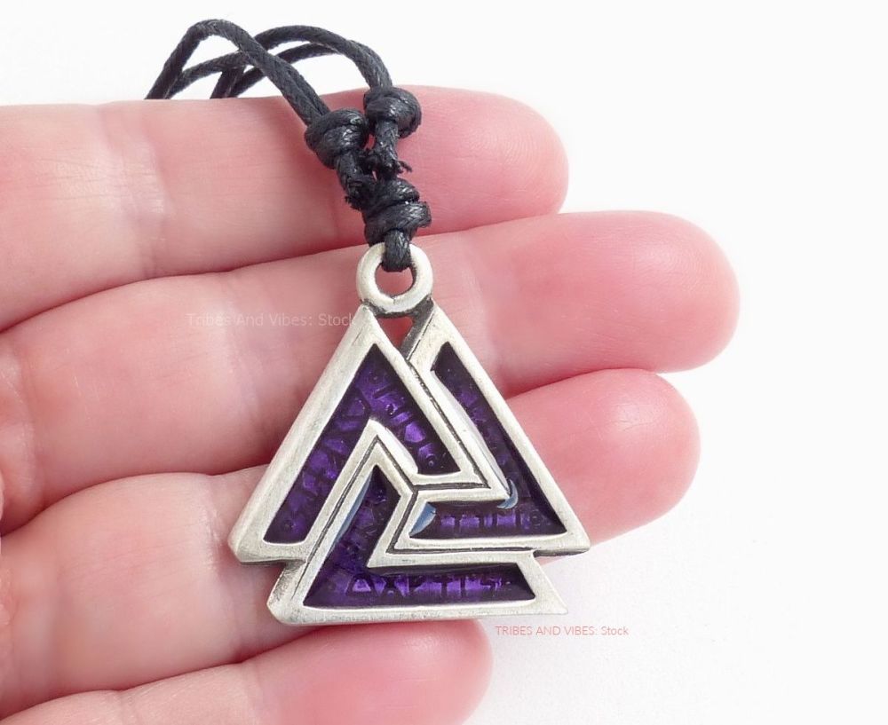 Valknut & Runes Purple Pendant Necklace