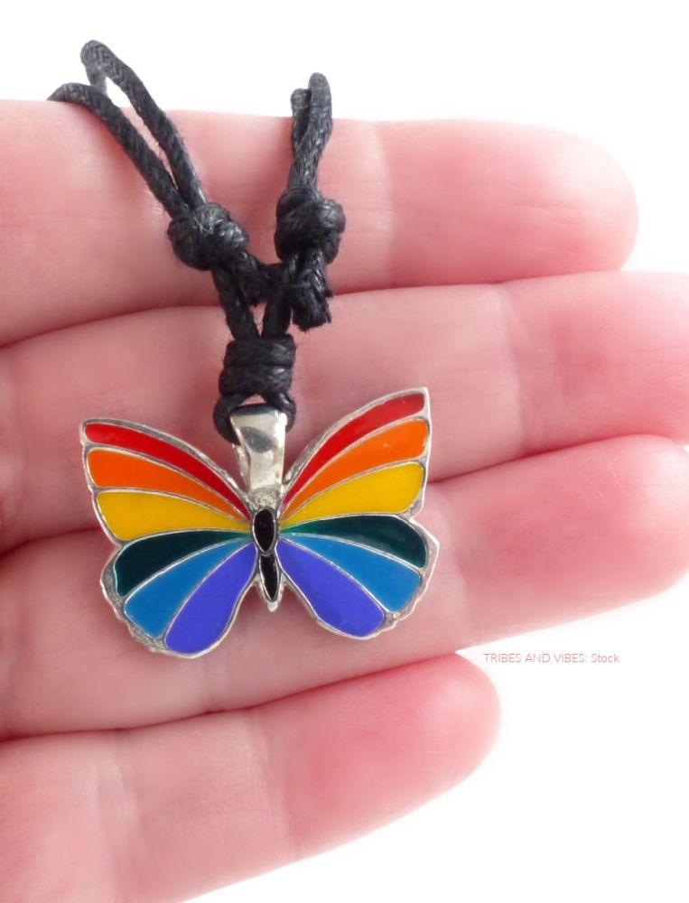 Rainbow Butterfly LGBTQ Pendant Necklace