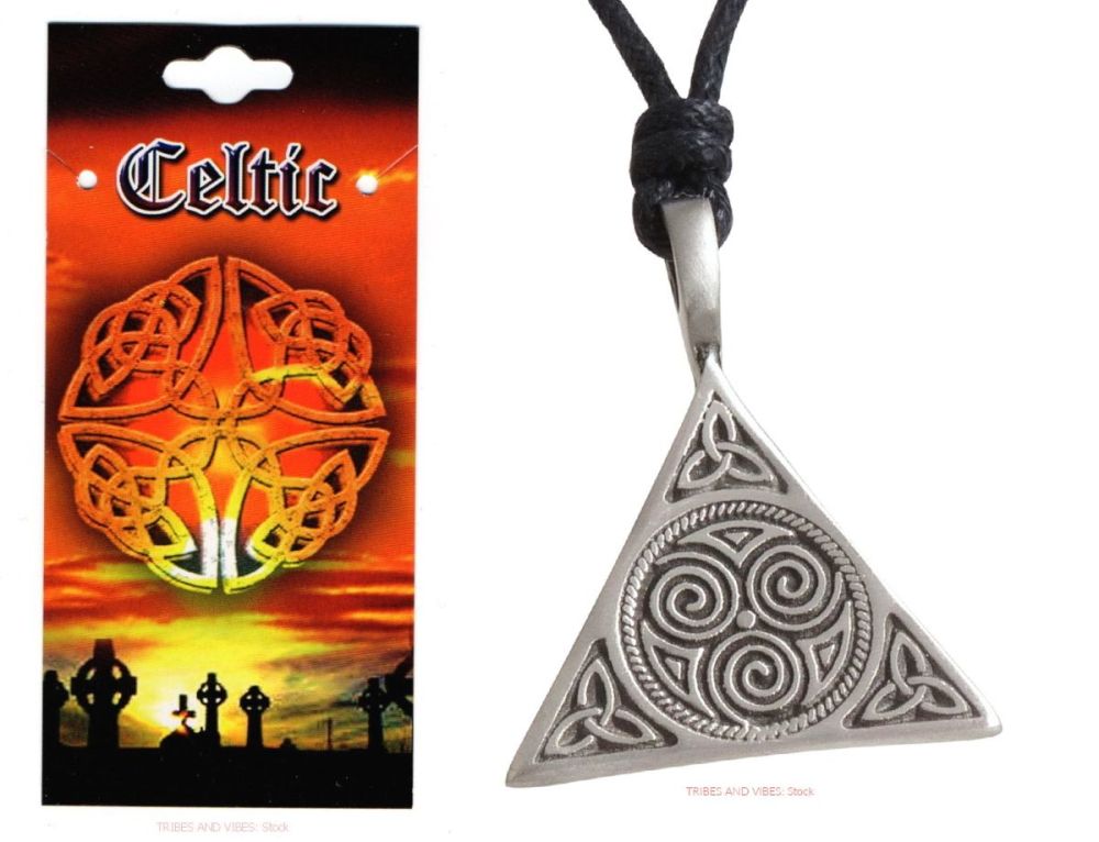 Celtic Triquetra Spirals of Life Pewter Pendant Necklace & Card