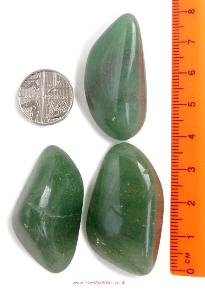 Aventurine (Green) Crystal Tumbled Stones x3 (36mm-38mm) lot #1