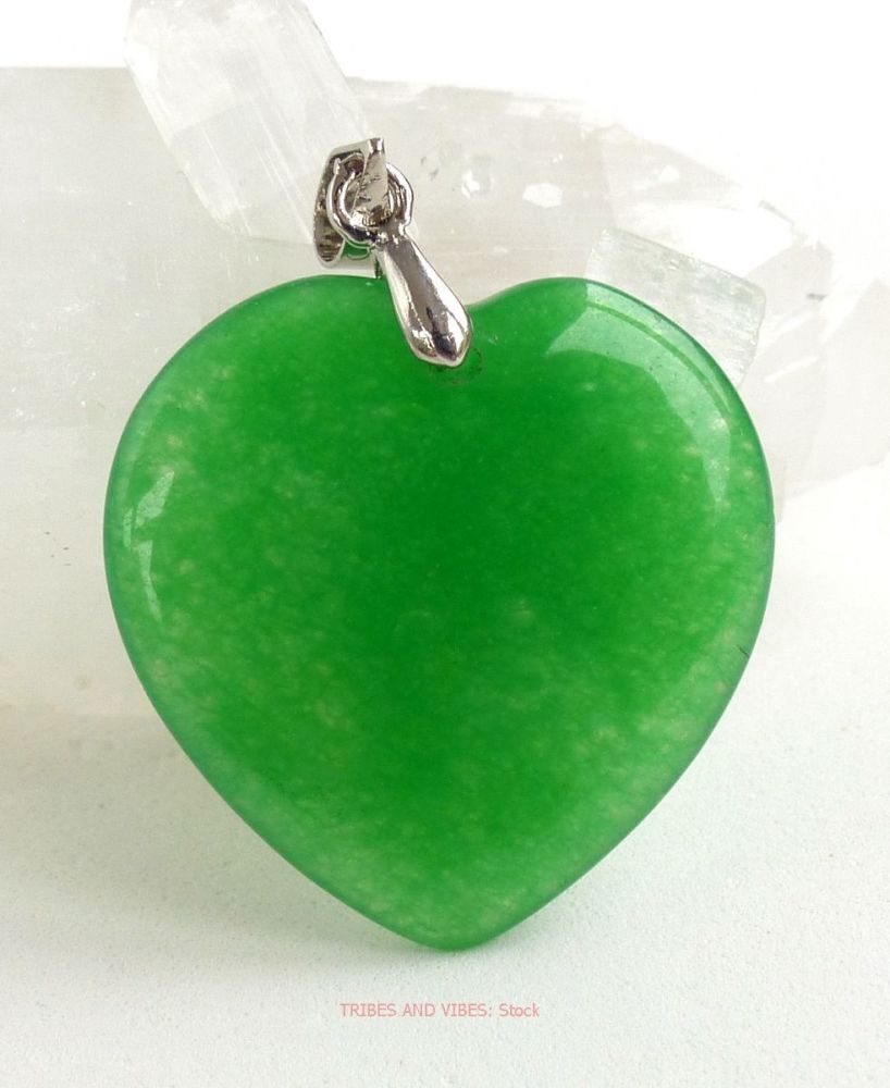 Green Jade Crystal Heart Pendant (stock)