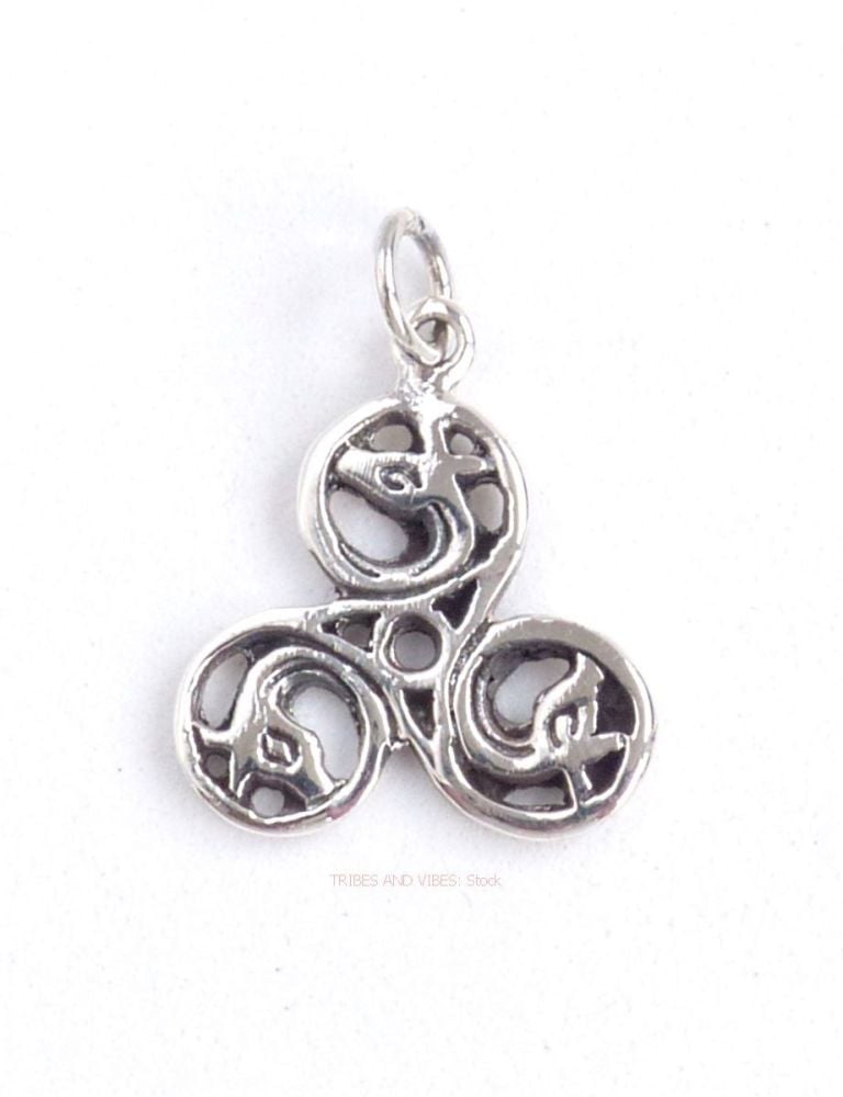 Celtic Triskele Dragons Triquetra Pendant, 925 Sterling Silver