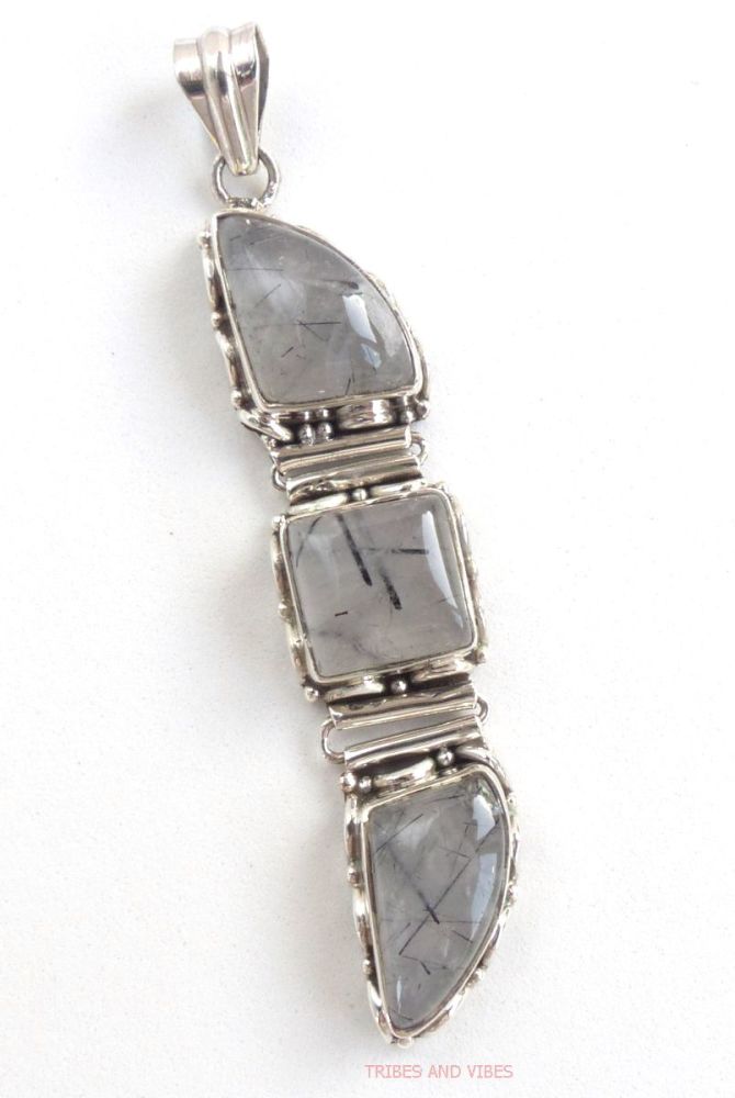 Quartz (Tourmaline, Tourmalinated) Crystal Pendant 925 Sterling Silver #3 (imperfect)