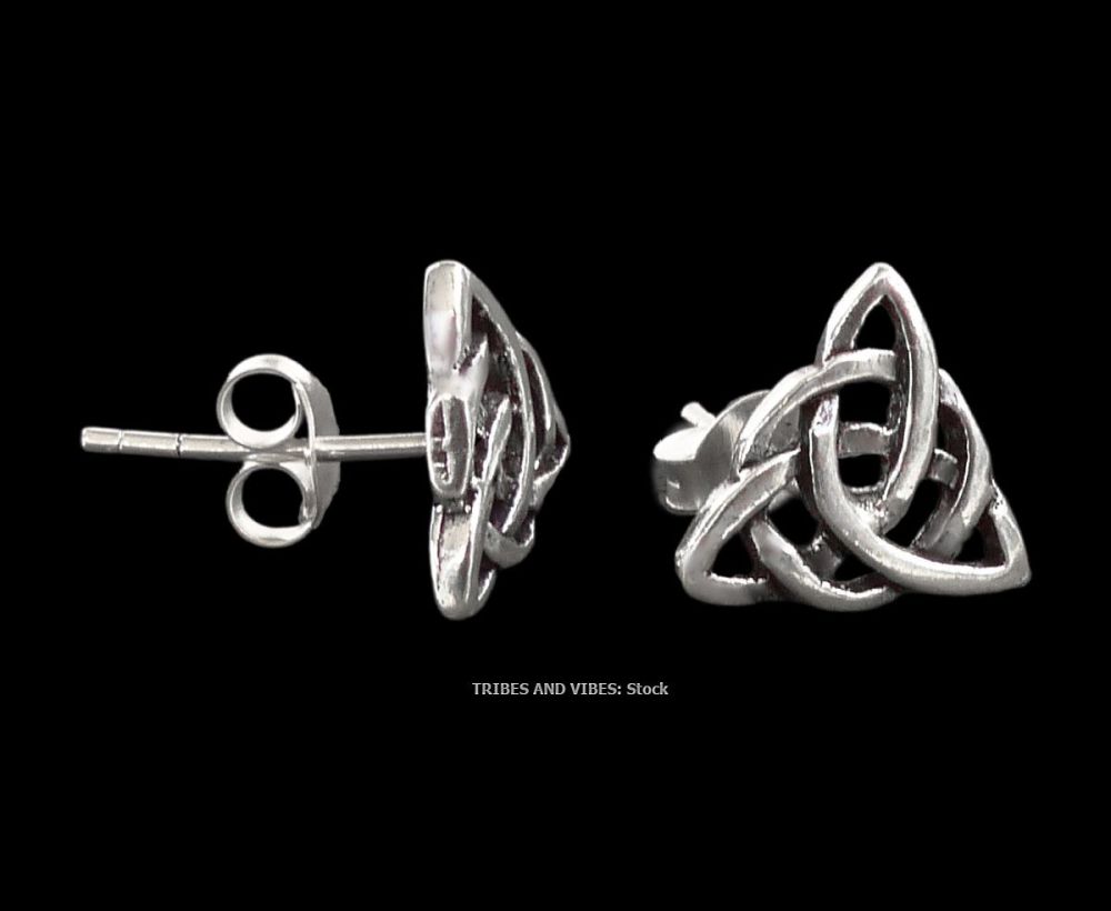 Triquetra (double) Celtic Knot Stud Earrings Triple Moon Goddess, 925 Sterling Silver