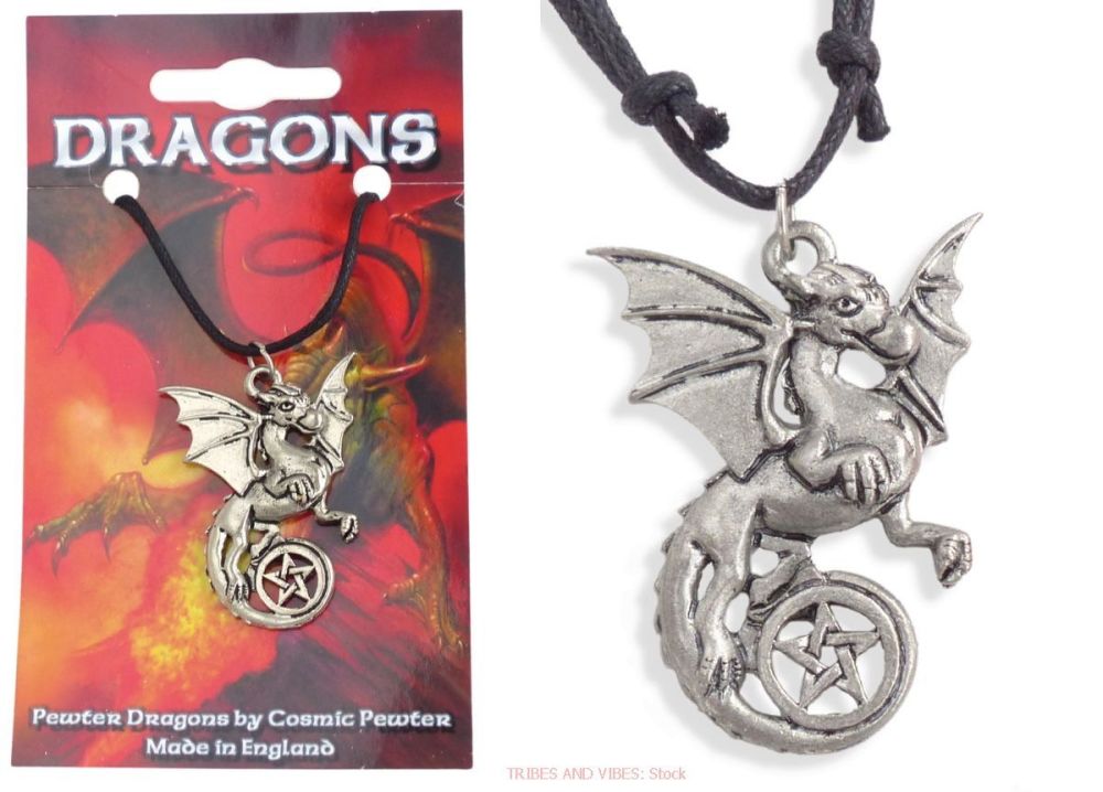 Gothic Dragon Pentacle Pentagram Necklace (stock)