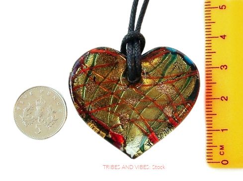Glass Heart Pendant Necklace: Red Green Blue Gold