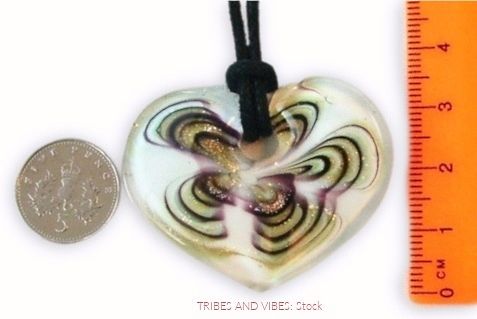 Glass Heart Swirl Pendant Necklace: White Gold Burgundy