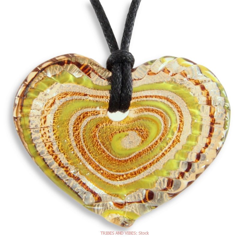 Glass Heart Pendant Necklace Lime-Green (stock)