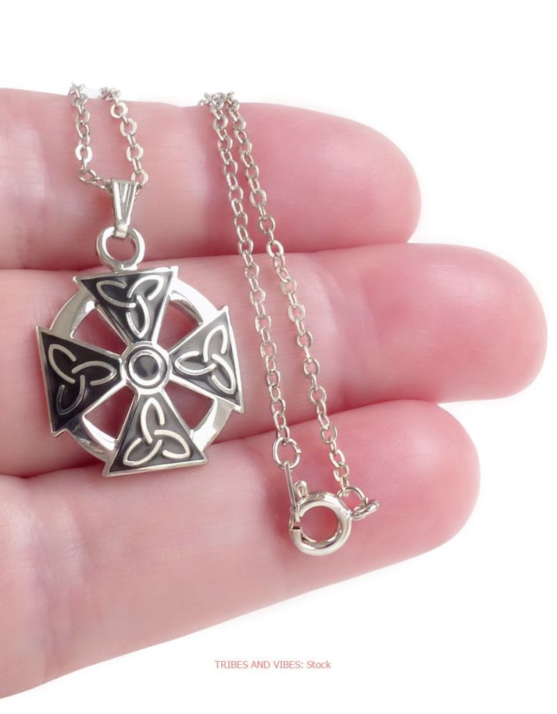 Celtic Cross with Triquetra Trinity Knot Pendant Necklace (Silver Plate) by Sea Gems