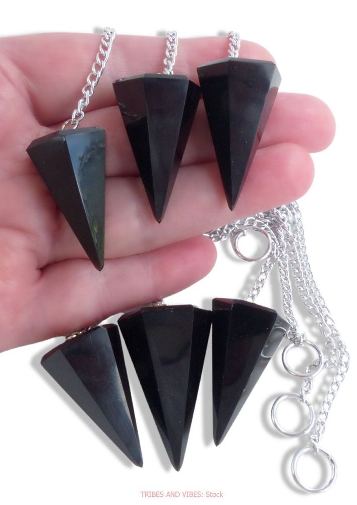 Obsidian (Black) Crystal Dowsing Pendulum & Chain