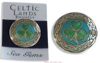 Irish Shamrock round Brooch Celtic Knotwork Enamels by Sea Gems (aqua/green)