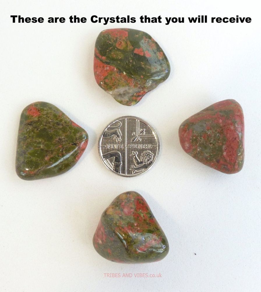 Unakite Crystal Tumbled Stones x 4, 20mm-23mm, lot #1