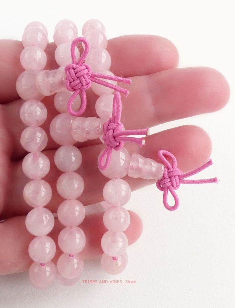 Quartz Rose Bracelet Crystal Power Beads Mala (fancy knot)