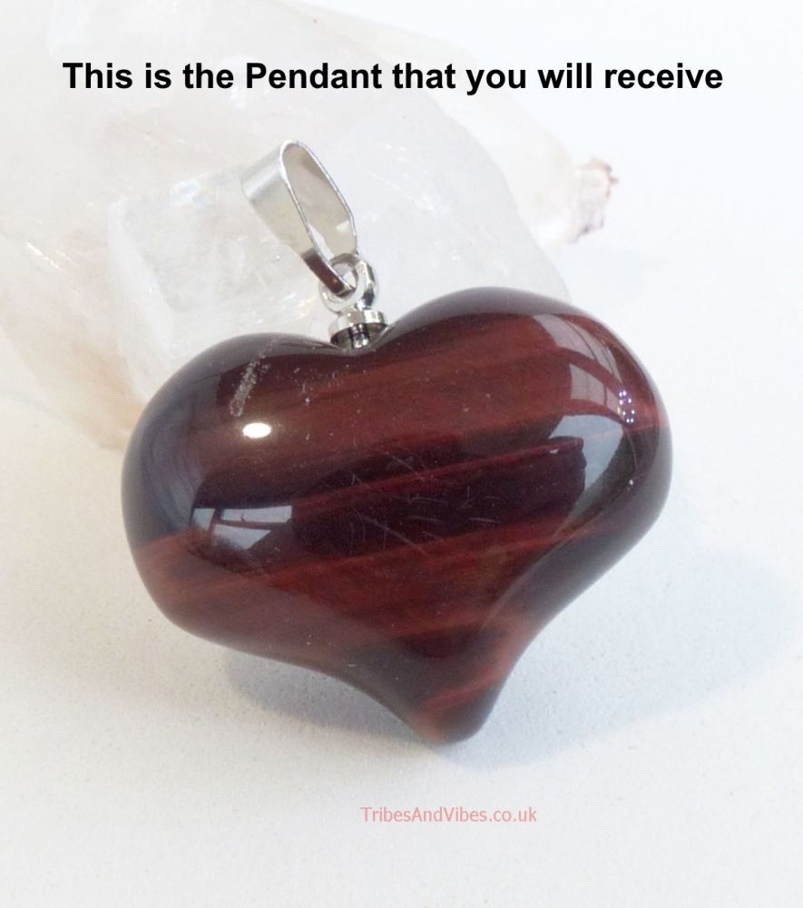 Tigers Eye (Red) Crystal Heart Pendant #1 (flawed, imperfect)