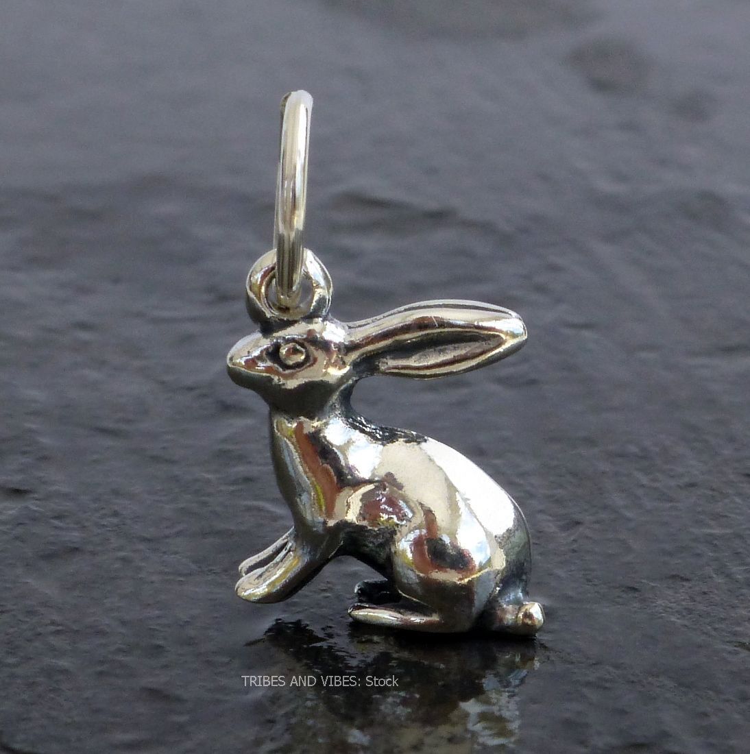 Hare Charm 925 Sterling Silver 13mm 3-D (stock)