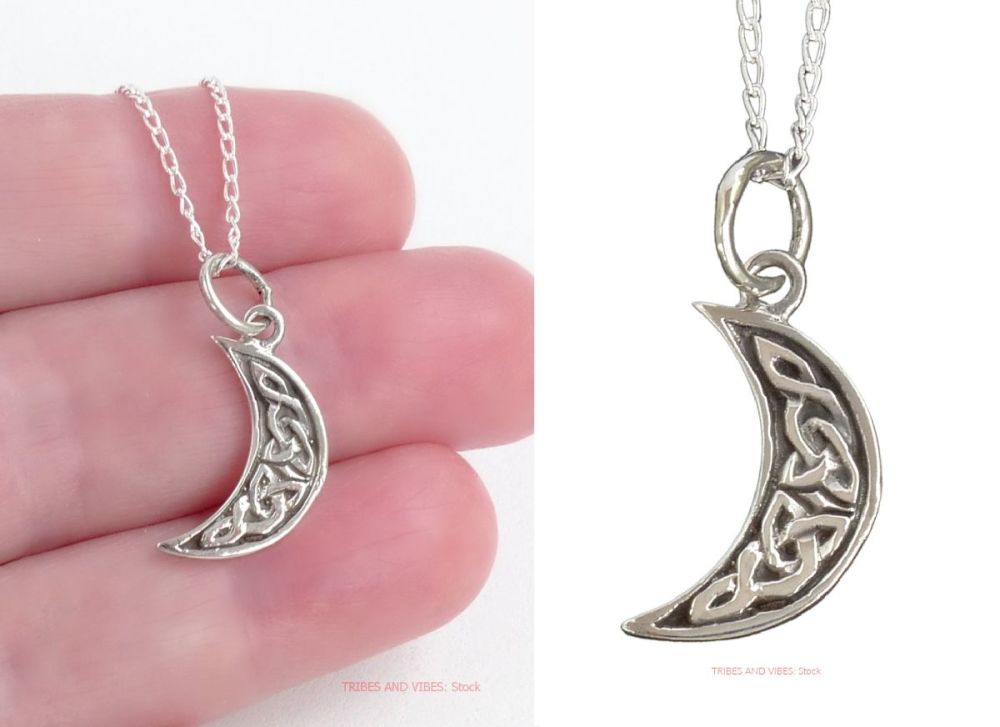 Celtic Knot Crescent Necklace, Sterling Silver (stock)