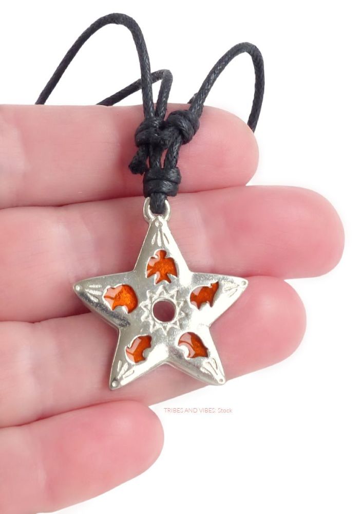Morning Star & Sacred Animals (orange) Pendant Necklace