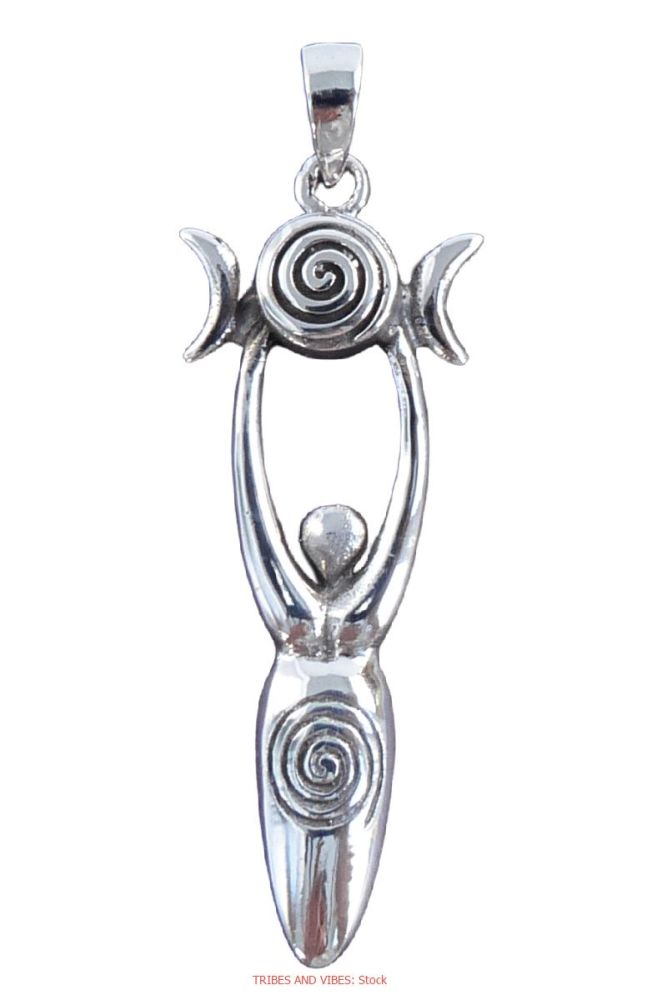 Triple Moon Goddess Sterling Silver Pendant, 54mm