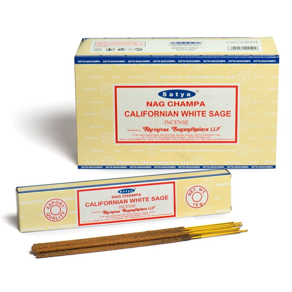 Californian White Sage Nag Champa Incense Sticks by Satya 12 x 15g packs Joss