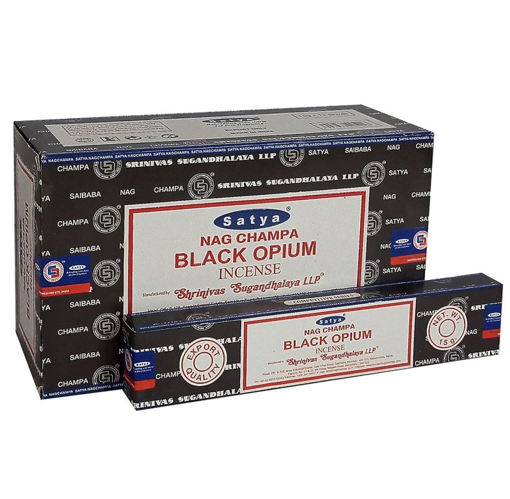 Black Opium Nag Champa Incense Sticks by Satya 12 x 15g packs Joss