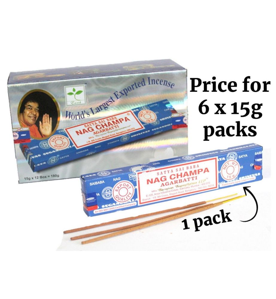 Nag Champa Incense Sticks by Satya 6 x 15g packs Joss